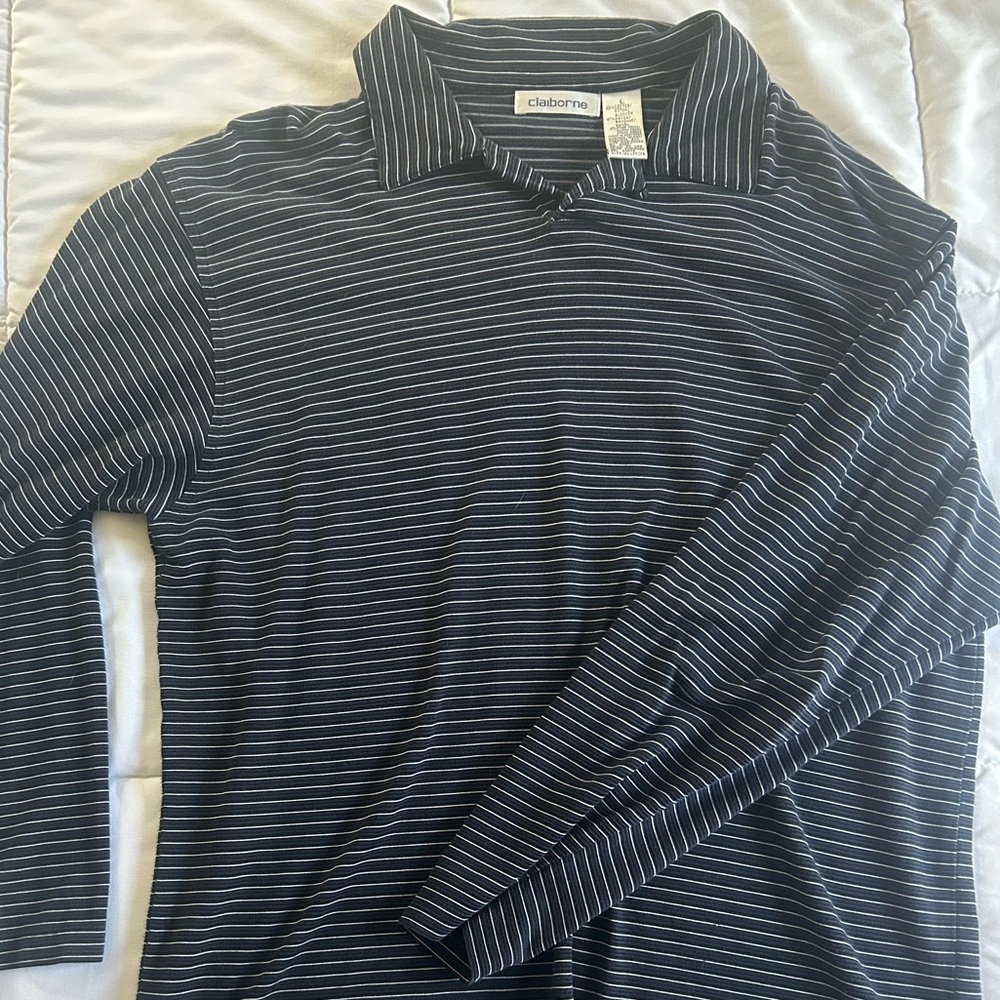 Claiborne Navy and White Pinstripe Shirt